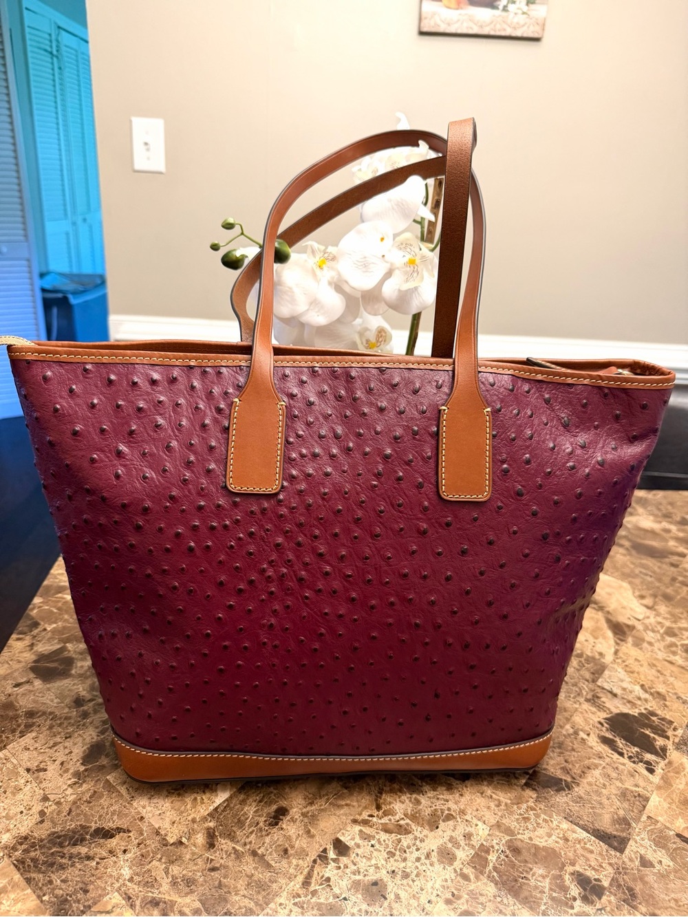 Dooney & Bourke Ostrich Large Tote in Burgundy - Picture 3 of 14